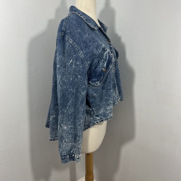 Vtg Cherokee Denim Jacket Womens M Acid Wash Hi‎ Low 80s Y2K Made USA - Picture 5 of 10